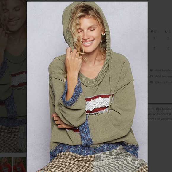 POL “ Sage “ POL Chenille Hoodie Sweater with Flag Detail 36 - Picture 5 of 6